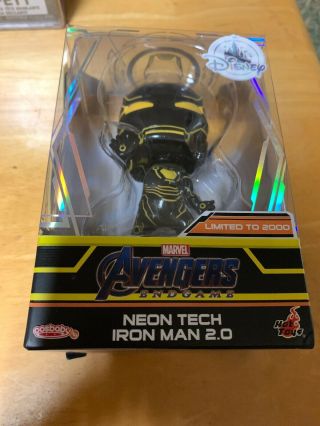 Iron Man Neon Tech 2.  0 Cosbaby Disney D23 Expo Exclusive Limited 2000 Damage Box