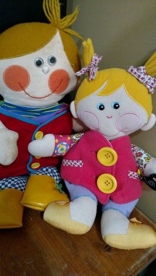 Vintage 19 " 1970s Dapper Dan & 2001 Dressy Bessy W Bear & Cat Teaching Dolls