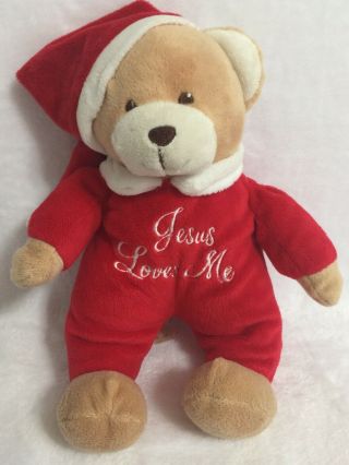 Dan Dee Tan Teddy Bear Plush Stuffed Animal Red Sings Jesus Loves Me