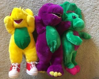 Vintage 1992 - 1993 - 1994 Barney The Dinosaur Bj And Baby Bop Plush Set Lot
