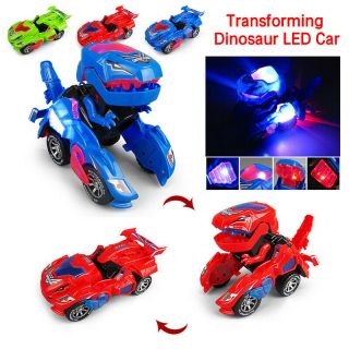 Deformation Transforming Dinosaur Led Car With Light Sound Kids Toy Xmas Gift