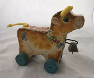 Vintage 1960s Fisher Price Bossy Bell Cow Toddler Pull Toy