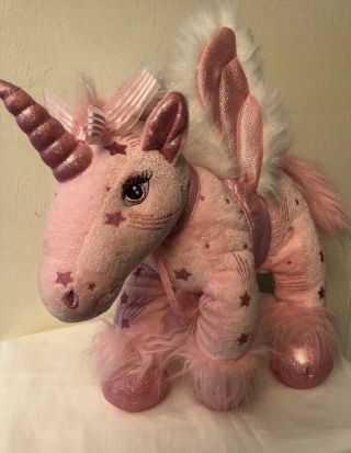 Build A Bear Unicorn Shooting Star Pink Sparkles Stuffed Plush Soft 14 " W/ Wings