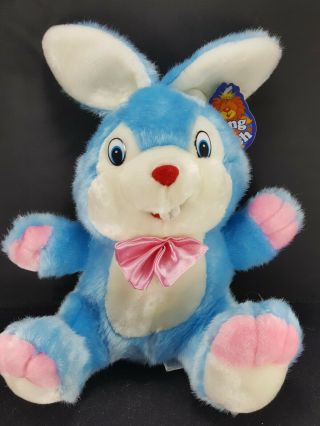 Easter Bunny Rabbit Blue White Pink Bow Plush Stuffed Animal 13 " Vintage
