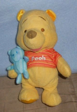 Disney Winnie The Pooh 10 Inch Tall Holding Teddy Bear Rattles Plush