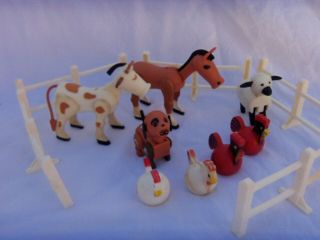 Vintage Fisher Price Little People Farm Animals Cow Horse Chickens Sheep Dog