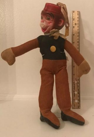 Vintage Plush Monkey,  Bell Hop,  Organ Grinder 12 - 13” Corduroy Doll Japan 1940’s