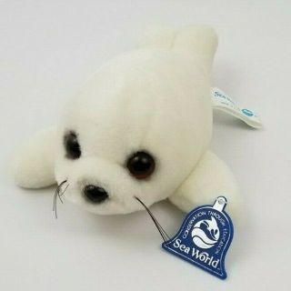 Vintage Sea World White Baby Seal Pup Plush Stuffed Toy Animal 8 "