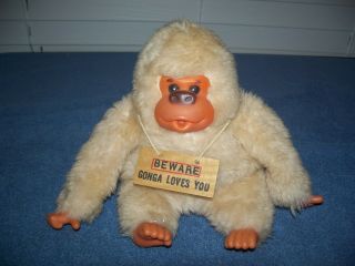 Vintage 1977 Beware Conga Loves You Thumb Sucking Plush Stuffed Gorilla By Russ