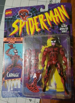 Spider - Man Animated Series Carnage With Snap On Weapon Arms Toybiz Marvel