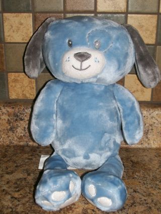 Little Miracles Blue Gray Plush Puppy Dog Embroidered Features Soft Stuffed 13 "