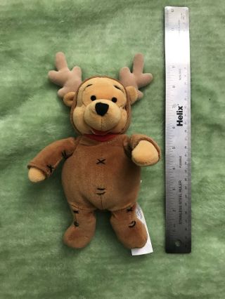 Disney Winnie The Pooh Bear 1999 Christmas Reindeer Plush Bean Bag Toy Xmas
