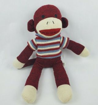 Dan Dee Sock Monkey 18 " Plush Red White Blue Striped Shirt Stuffed Animal Toy