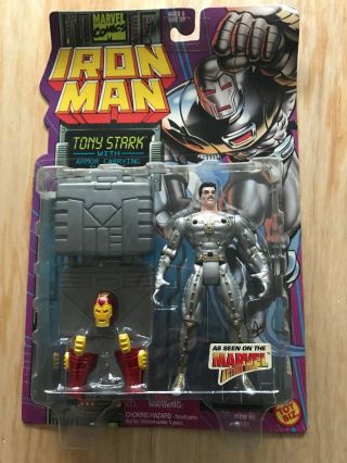 Tony Stark W/ Armor Suitcase Iron Man Series Action Figure Toy Biz 1995