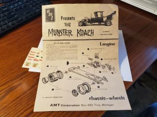 Vintage Amt Munster Koach Decal Sheet & Instructions Really
