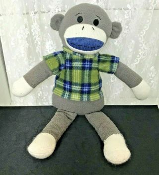 Dan Dee Sock Monkey Plush Toy 16 " Fleece And Sock Knits Plaid Fleece Shirt Cute