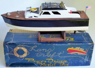 Vintage Lang Craft Japan Wooden Power Driven Boat Toy Battery Operated Box 13 "