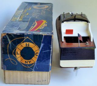 VINTAGE LANG CRAFT JAPAN WOODEN POWER DRIVEN BOAT TOY BATTERY OPERATED BOX 13 