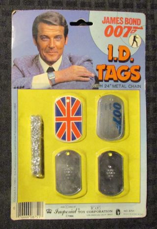 1984 James Bond 007 I.  D.  Tags Imperial Toy Corp.  Moc C - 6.  0 Roger Moore