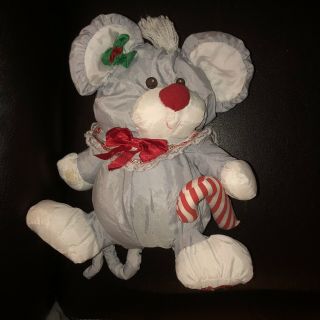 Vintage 1987 Fisher Price Puffalump Grey Christmas Mouse With Candy Cane 8016