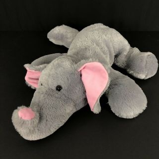 Dan Dee Gray Elephant Plush Stuffed Toy Pink Ears Lying Belly Trunk Up 26 " Long