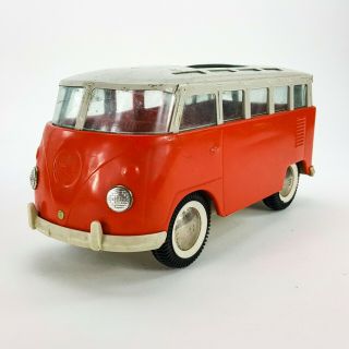 Vintage Buddy L Volkswagen 10 " Bus Van Toy 23 Window Orange White Vw Steel