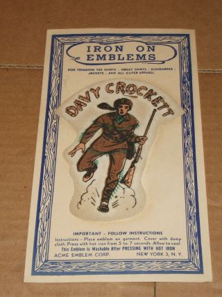 1950s On Card Iron On Emblems 5 1/4 " Patch Davy Crockett Acme On Card