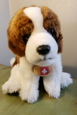 St.  Bernard Plush Rescue Dog 2013 Toys R Us Tan White Swiss Cross Barrel Stuffed