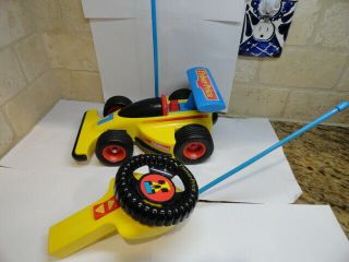 Vintage Fisher Price Radio Control Racer Remote Rc Race Car Yellow 1992