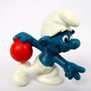 Vtg 1979 Smurfs Peyo Bowler Smurf Smurf 20051 Schleich Hk Pvc Figure Toy Bowling