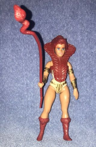 He - Man Teela Motu Masters Of The Universe With Serpent Staff Headdress Vtg 1981