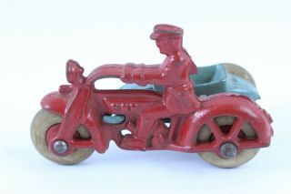 Fantastic Vintage Hubley Cast Iron Cop Motorcycle W/ Side Car