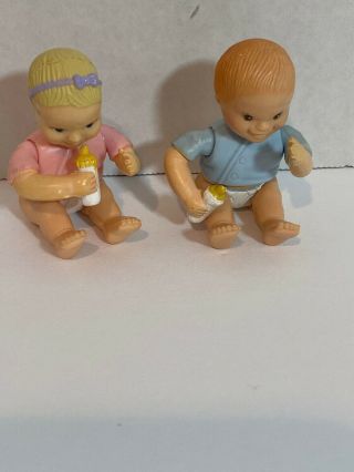 Vintage Fisher Price Loving Family Dolls Twin Baby Boy & Girl Figures Babies