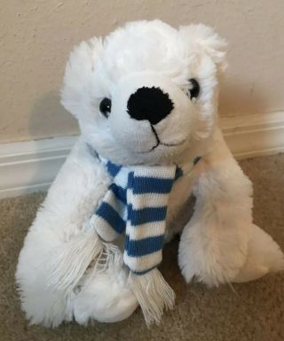 Animal Adventure White Polar Bear Teddy Plush Blue Scarf Stuffed Toy 8 "