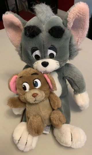 Vintage Tom & Jerry Gray Cat 10 " Plush & Mouse 6” Stuffed Animal Toy 1990