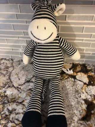 Pier 1 One Imports Black White Striped Zebra Knit Stuffed Plush Toy 22 " Long
