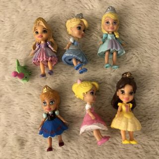 Disney Princess Mini Toddler Dolls 3.  5 " Posable Belle Elsa Anna Rapunzel Aurora