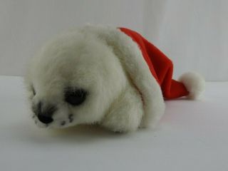 Vintage Russ Made In Korea Christmas Plush Toy Seal In Santa Hat Stuffed Animal