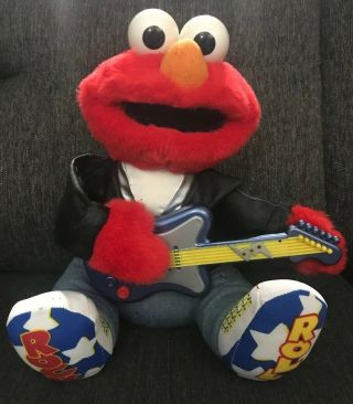 1997 Rock N Roll Elmo W/ Guitar Plays Music Sings And Shakes Tyco 12 " Plush Toy