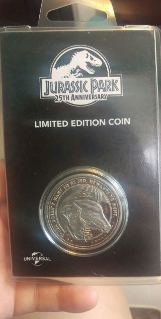 Jurassic Park 25th Anniversary Coin Silver Plated T - Rex Limited.  0035 & Higher