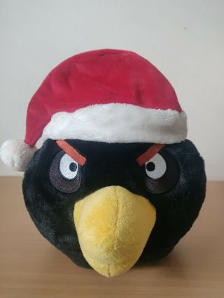 Angry Birds 8” Medium Christmas Black Bird Plush With Santa Hat