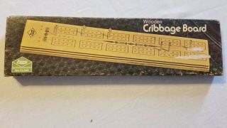 Vintage 1974 Milton Bradley E.  S.  Lowe Wooden Cribbage Board Game 1503 - Metal Pegs