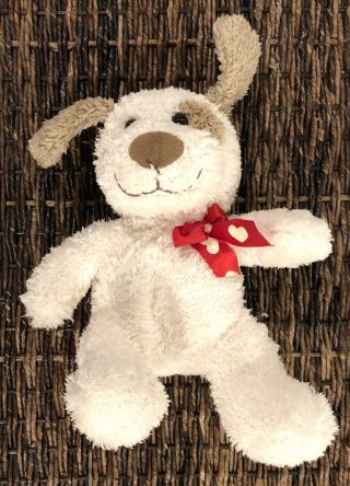 Dan Dee Puppy Dog Cream Tan Brown Red Ribbon Hearts Plush Animal Dandee