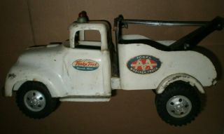Vtg 1957 Ford Tonka Toys Pressed Steel White Aa Wrecker Tow Truck,  Dual