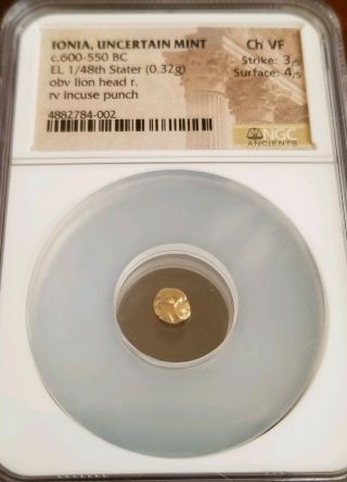 Ionia Lion Head Gold 1/48th Stater Ngc Choice Vf 600 - 550 Bc Ancient Coin