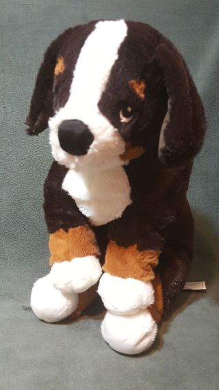 Ikea Hoppig Black Brown & White Plush Puppy Dog Bernese Mountain Dog 13 " Stuffed