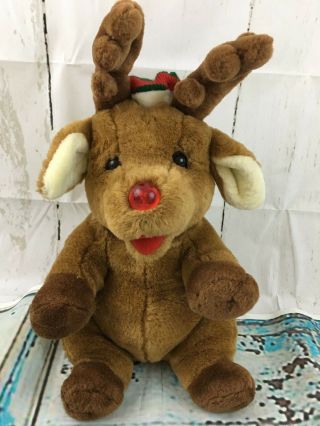 Commonwealth 1993 Red Nose Moose Reindeer Plush Stuffed Animal W Christmas Music