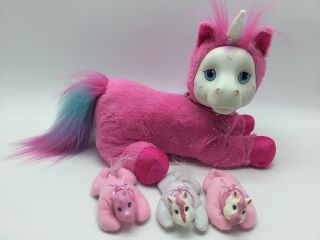 Pony Surprise Pink White Starburst Unicorn With 3 Babies Plush Stuffed Toy Puppy