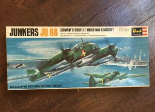 Vintage Revell 1/72 Junkers Ju 88 Model Kit,  H - 113 Open
