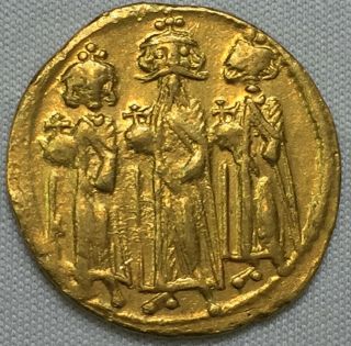 Byzantine Gold Solidus Heraclius and Two Sons,  610 - 6410 AD,  Stunning Color AU 3